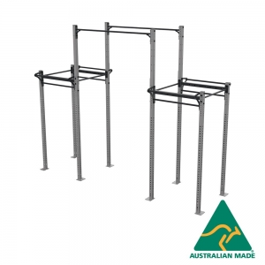 Free standing dual cell rack joined with height extended single pipes
